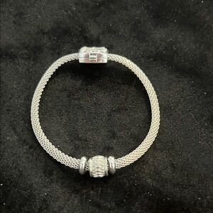 Sterling Silver Mesh Charm Bracelet with Textured Bead